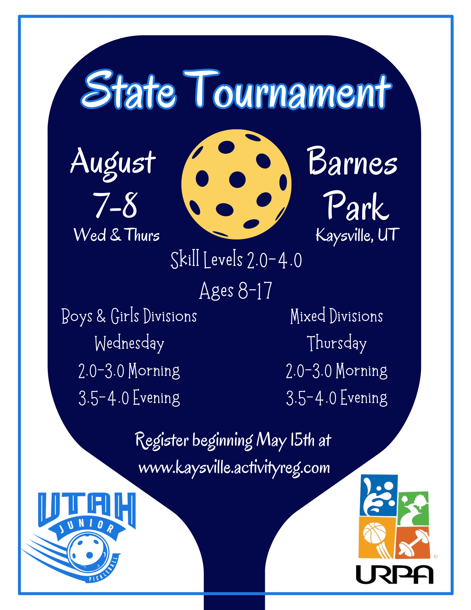 2024 utah state jr pickleball tournament flyer