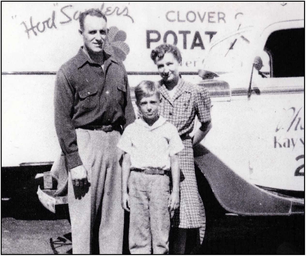 Hod, Clover and son Bob by early Clover Club delivery truck